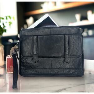 Spikes & Sparrow Tablet Case Black Buffalo Leather iPad Sleeve Zipper Bag 11x9.5